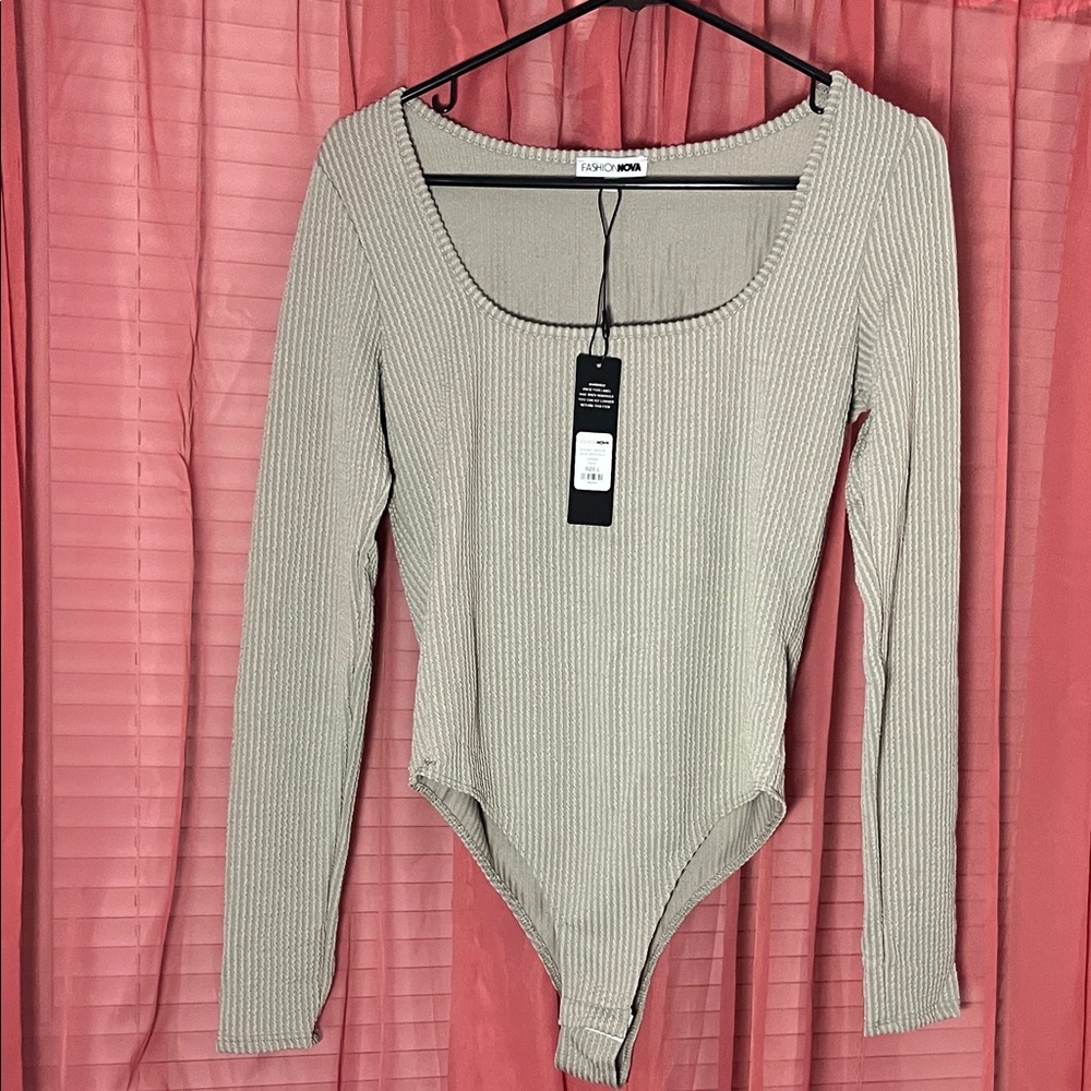 Fashion Nova Ribbed Beige Bodysuit